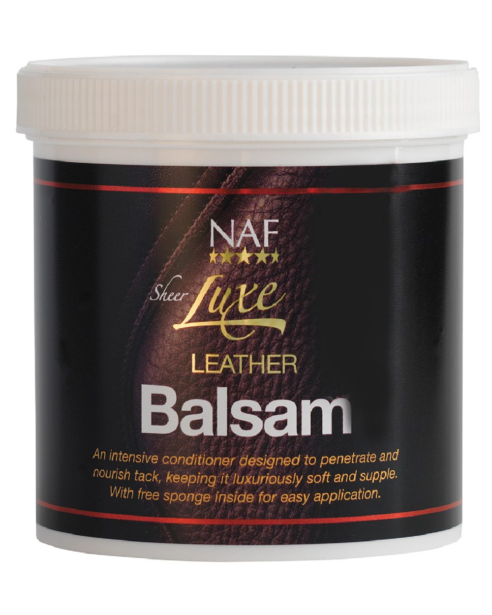 NAF Sheer Luxe Leather Balsam 400g on white background