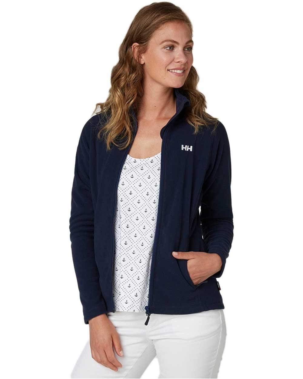 Navy coloured Helly Hansen Daybreaker Ladies Fleece Jacket on white background 