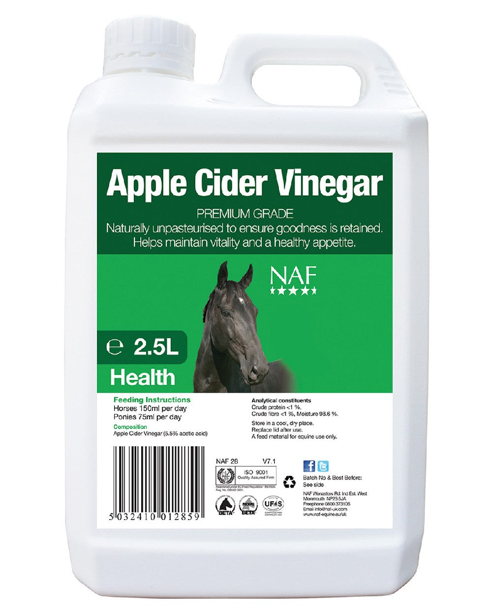 NAF Apple Cider Vinegar 2.5l on white background