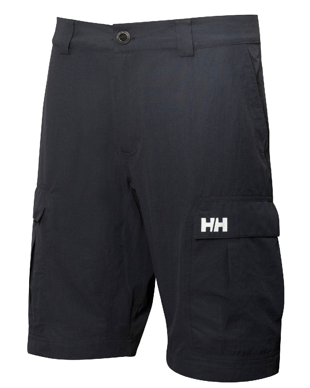 Navy coloured Helly Hansen mens quick dry cargo shorts on white background 