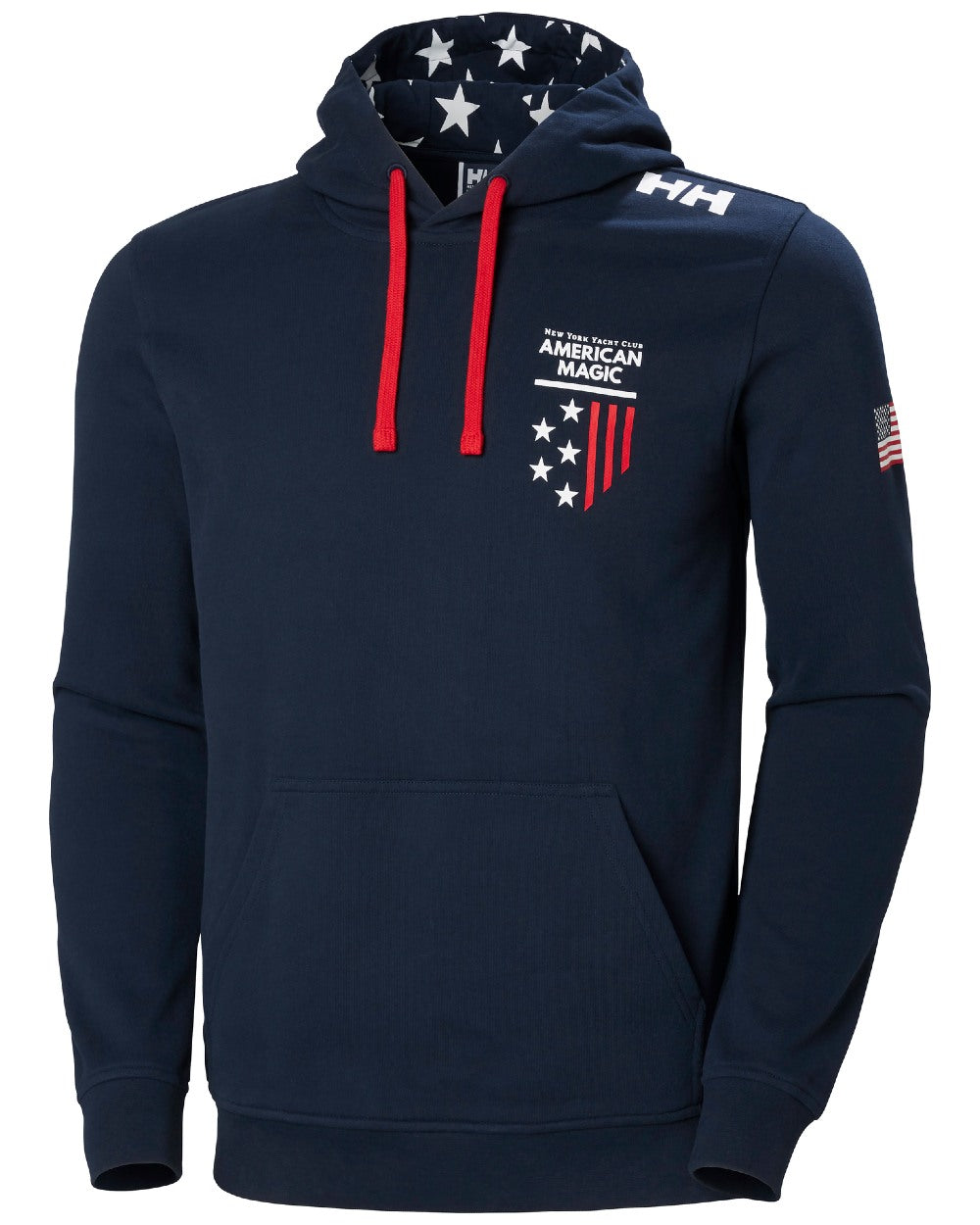 Navy coloured Helly Hansen American Magic Cotton Hoodie on white background 