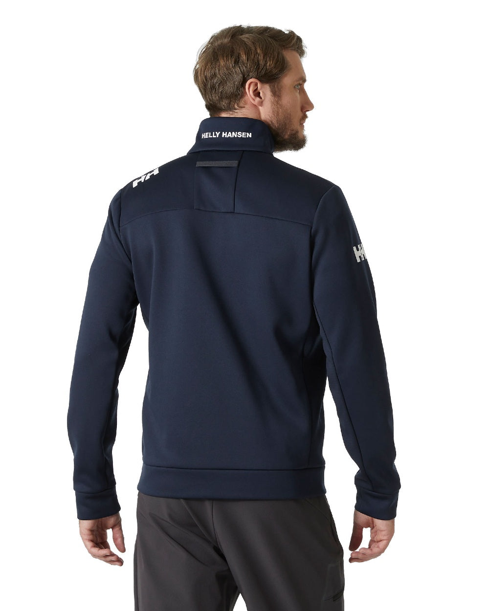 Navy coloured Helly Hansen Mens Crew Fleece Jacket on white background 