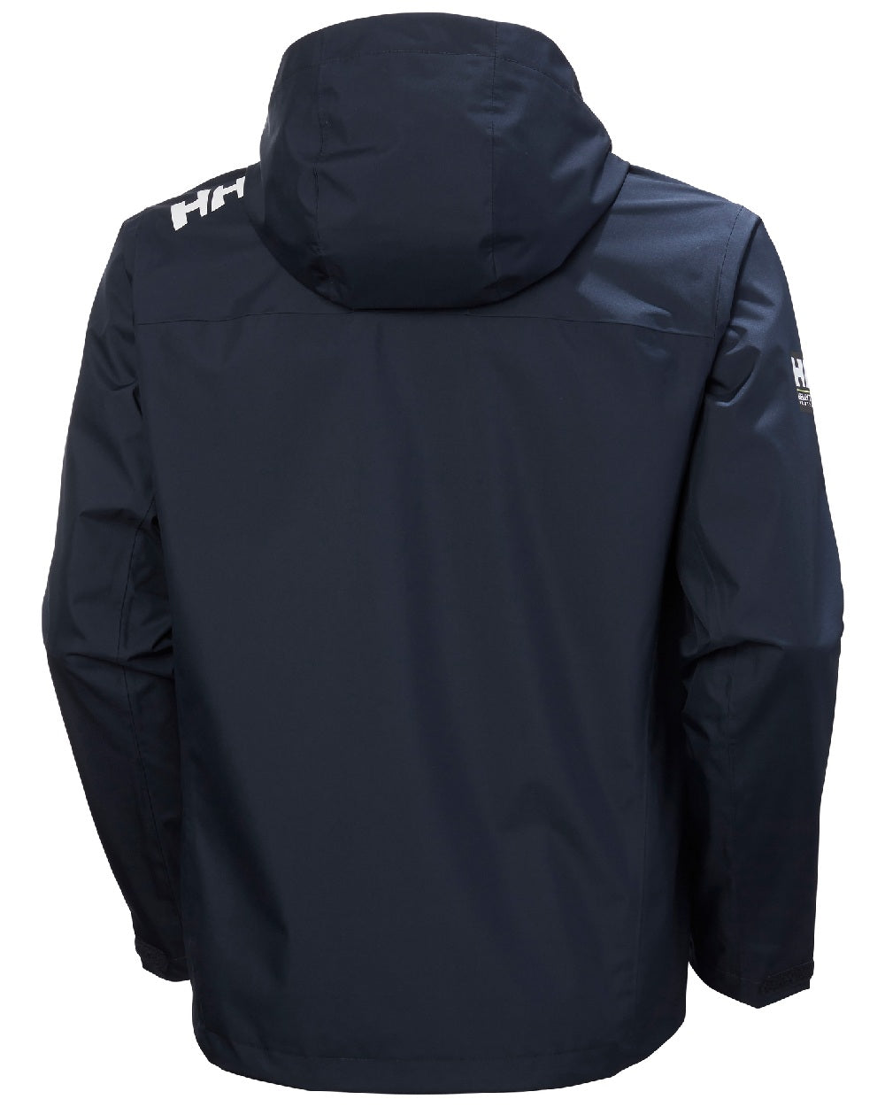 Navy coloured Helly Hansen Mens Crew Hooded Jacket 2.0 on grey background 