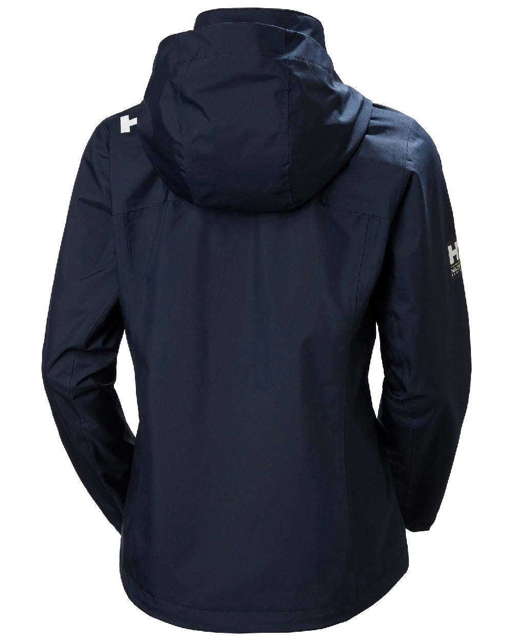 Navy coloured Helly Hansen womens crew hooded sailing jacket 2.0 on white background 