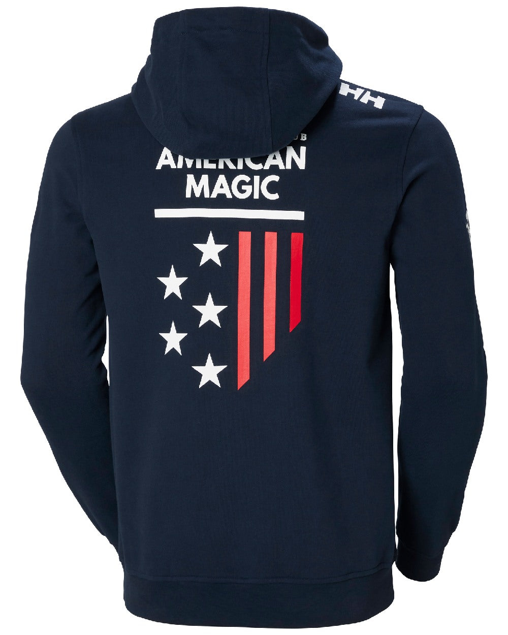 Navy coloured Helly Hansen American Magic Cotton Hoodie on white background 