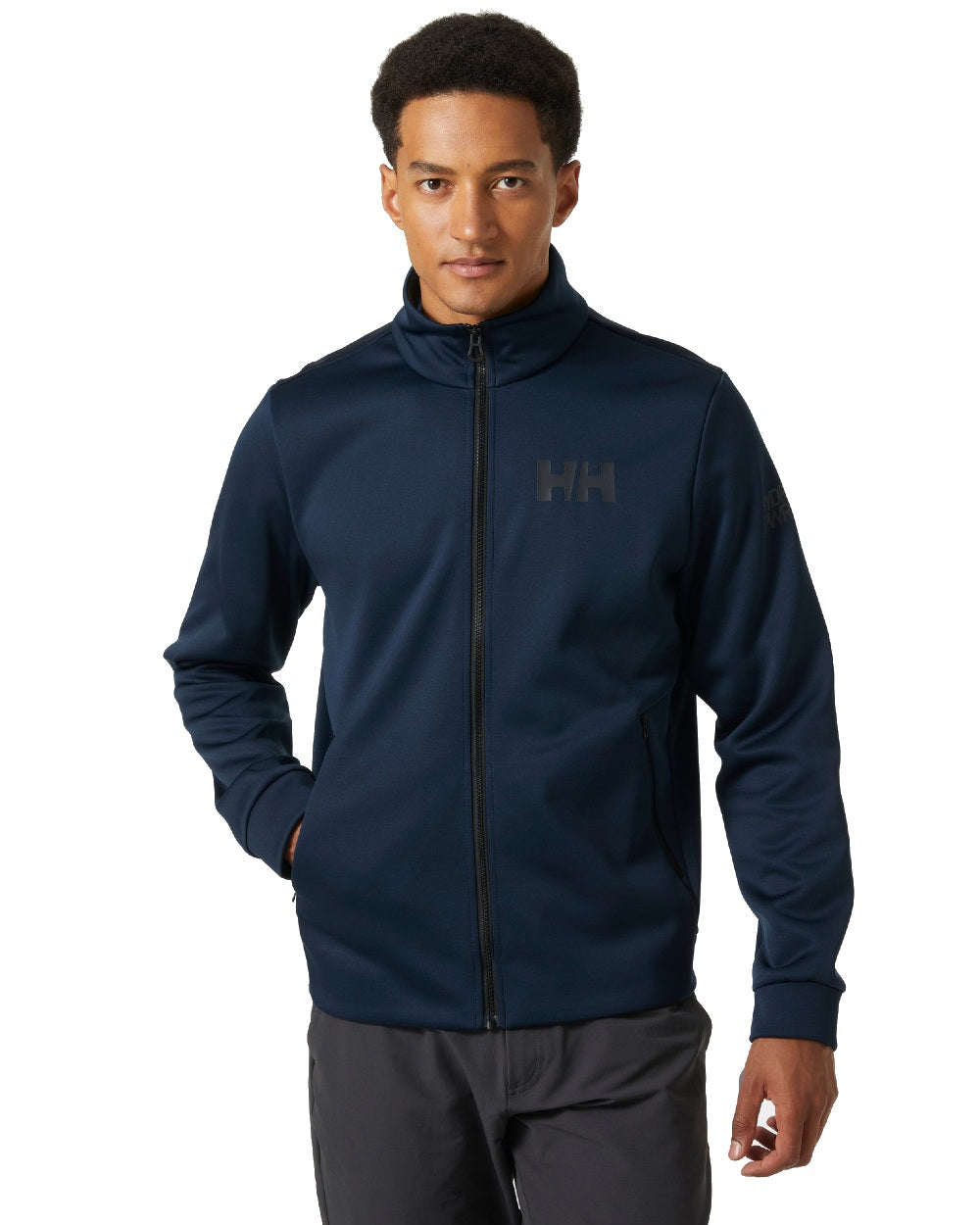 Navy coloured Helly Hansen Mens HP Fleece Jacket 2.0 on white background 