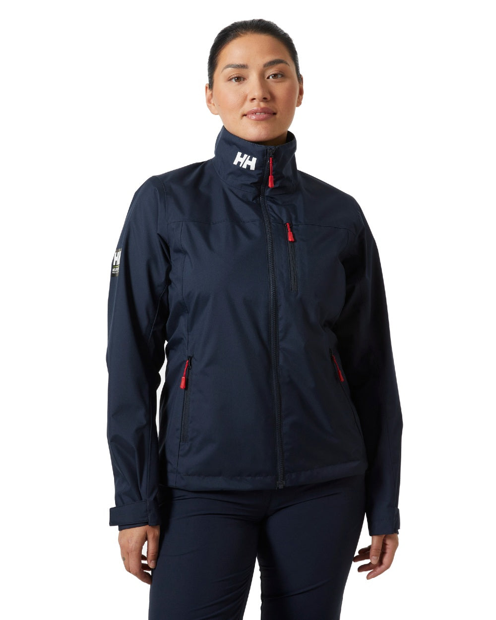 Navy coloured Helly Hansen Womens Crew Sailing Jacket 2.0 on white background 