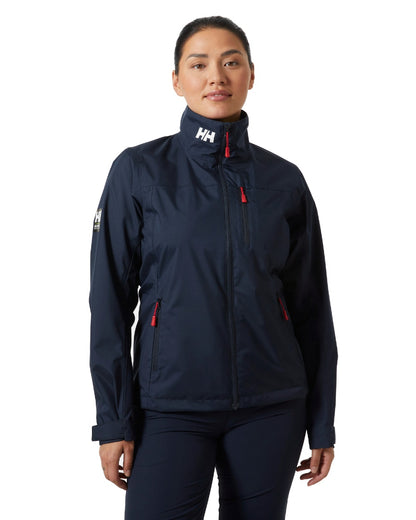 Navy coloured Helly Hansen Womens Crew Sailing Jacket 2.0 on white background 