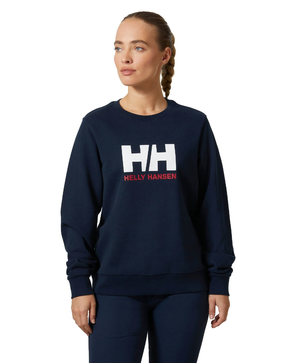 Navy coloured Helly Hansen Womens Logo Crew Sheatshirt 2.0 on a white background 