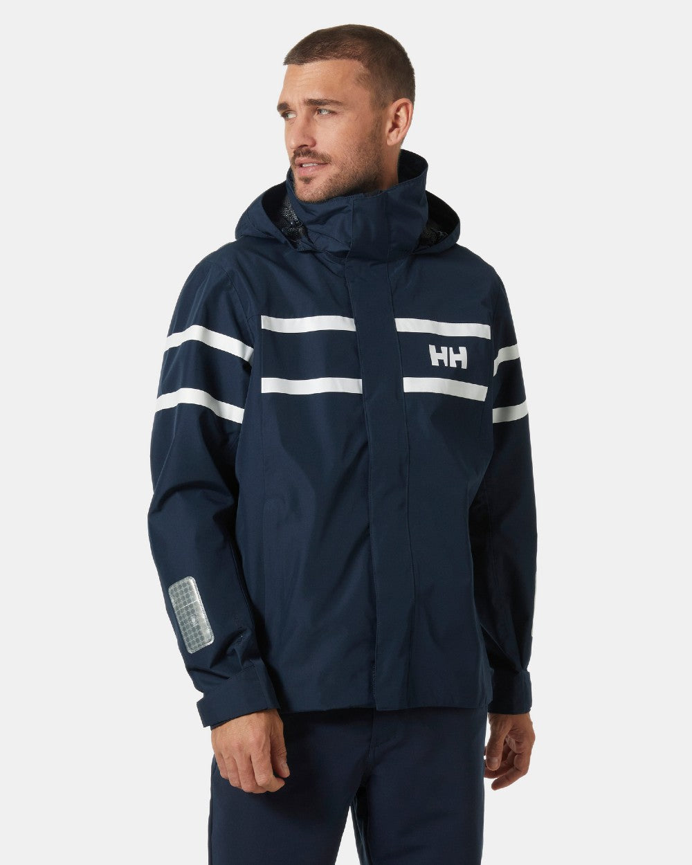 Navy coloured Helly Hansen Mens Salt Inshore Jacket on grey background 