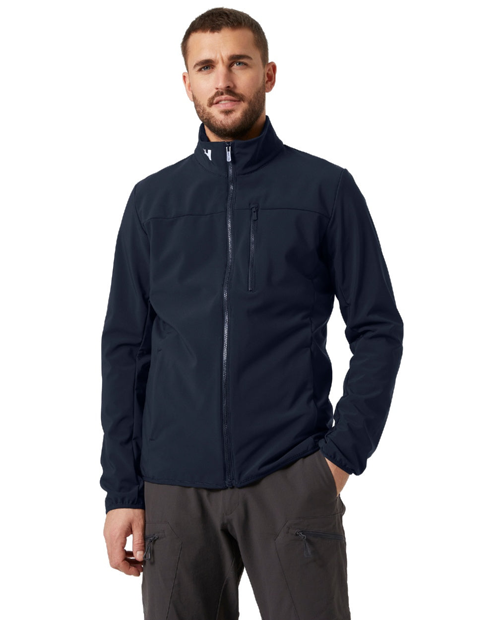 Navy coloured Helly Hansen Mens Crew Softshell Jacket 2.0 on white background 