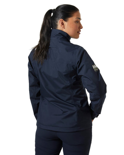 Navy coloured Helly Hansen Womens Crew Sailing Jacket 2.0 on white background 