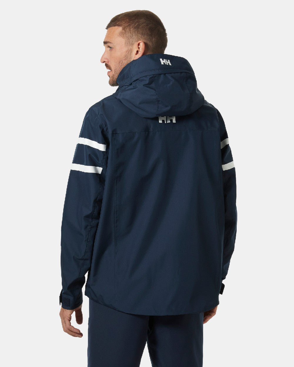 Navy coloured Helly Hansen Mens Salt Inshore Jacket on grey background 