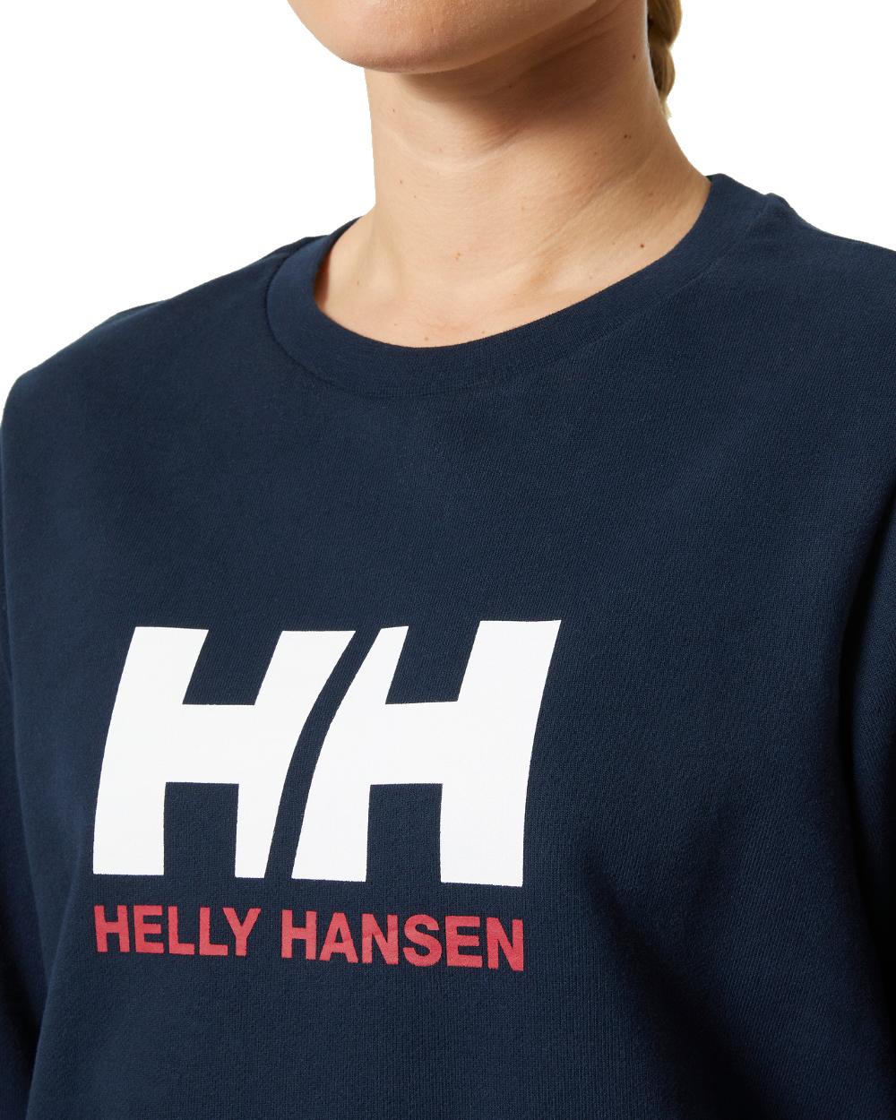 Navy coloured Helly Hansen Womens Logo Crew Sheatshirt 2.0 on a white background 