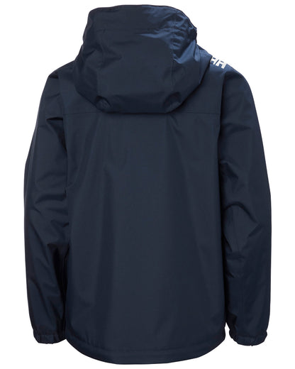 Navy Coloured Helly Hansen Childrens Crew Hooded Jacket On A White Background 