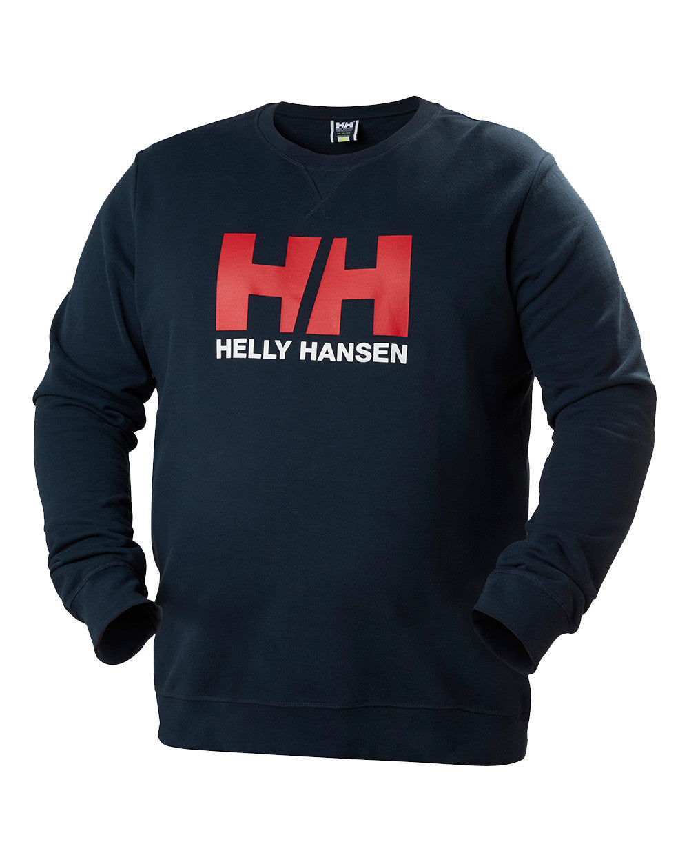 Navy Coloured Helly Hansen Mens Logo Crew Sweatshirt On A White Background 