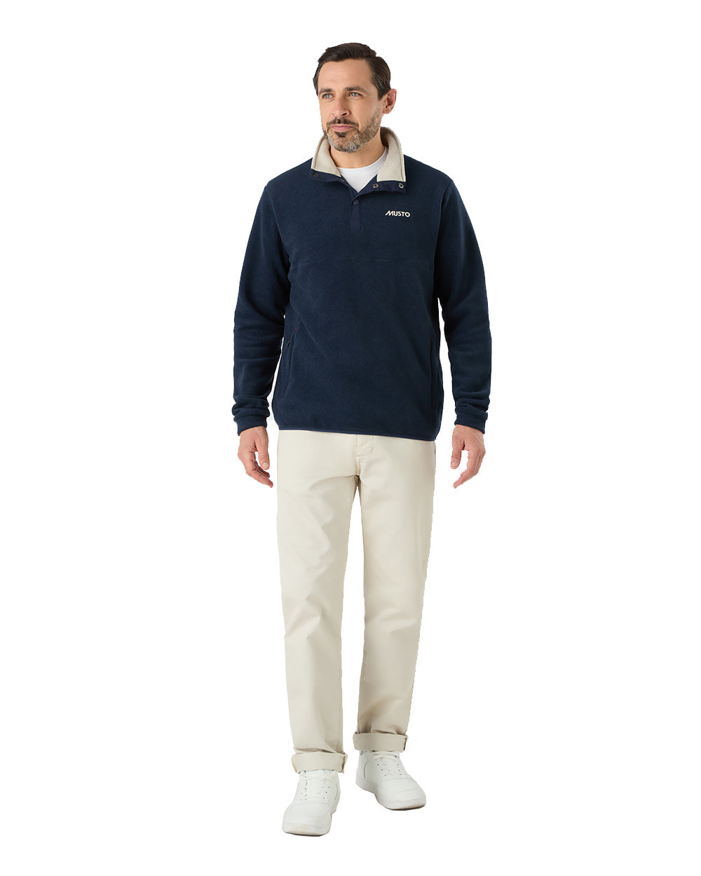 Navy Coloured Musto Mens Classic Fleece Pullover On A White Background 