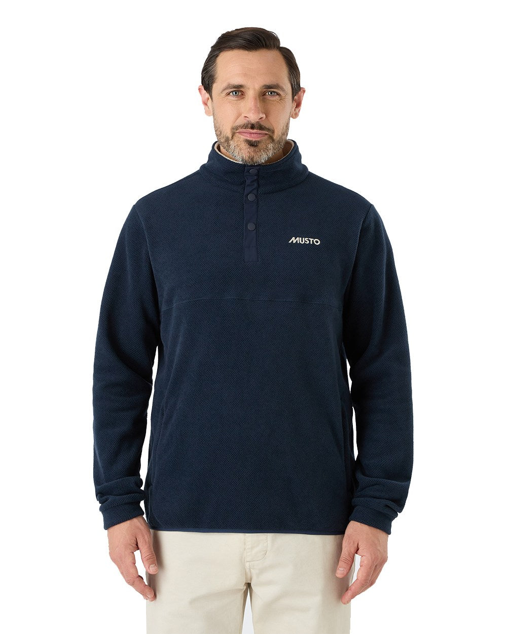 Navy Coloured Musto Mens Classic Fleece Pullover On A White Background 