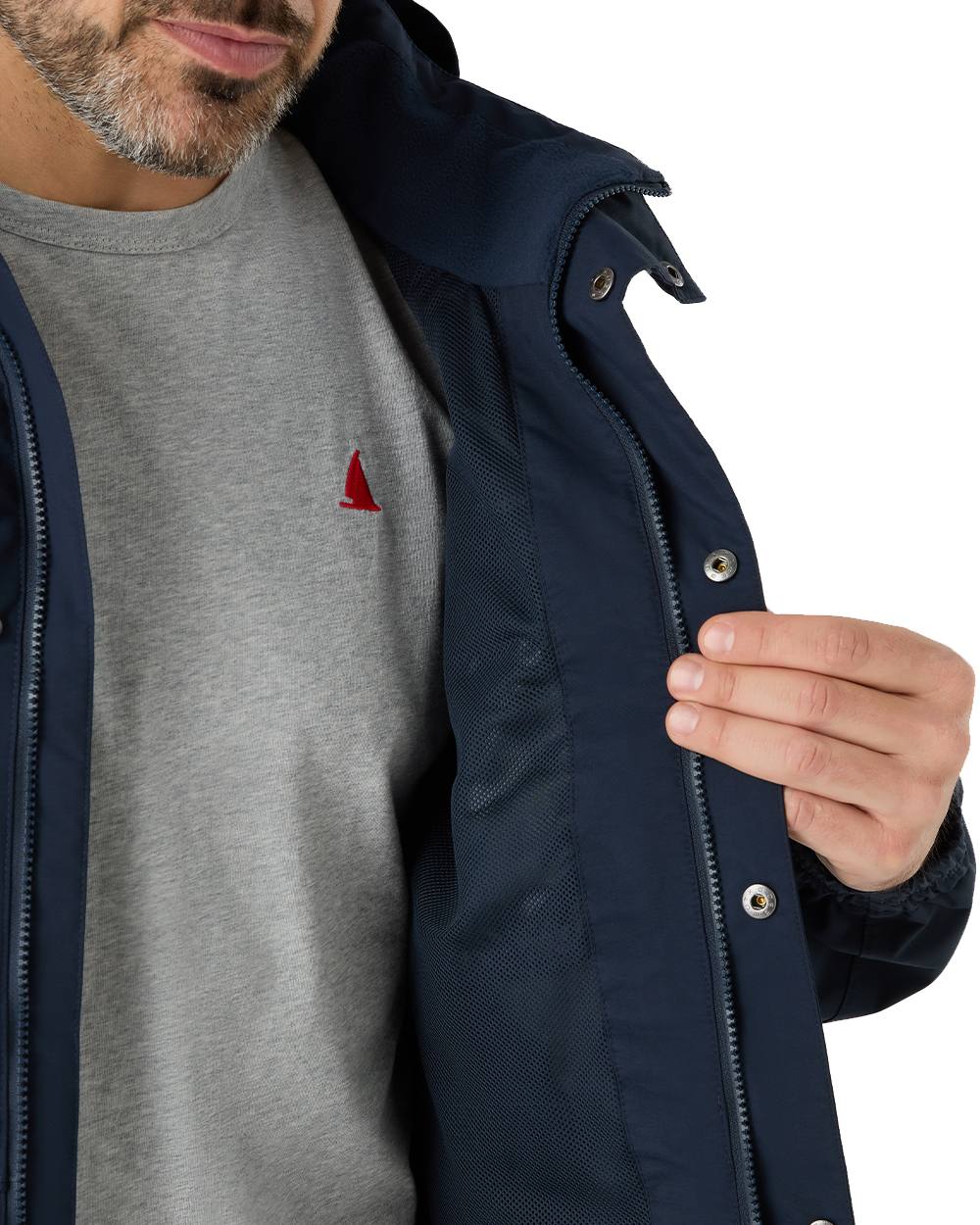 Navy Coloured Musto Mens Classic Shore Waterproof Jacket On A White Background 