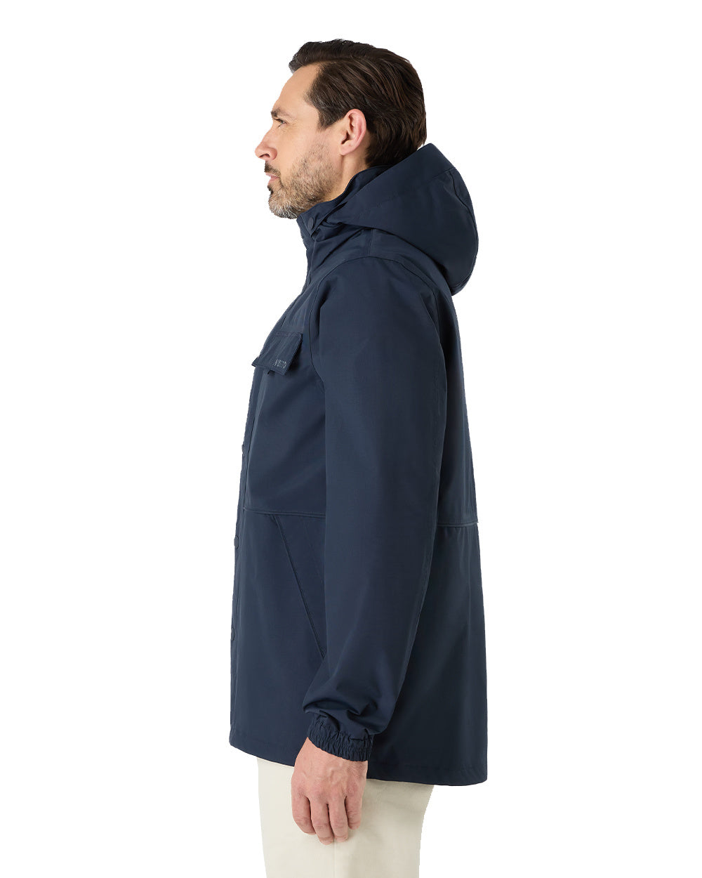 Navy Coloured Musto Mens Classic Shore Waterproof Jacket On A White Background 