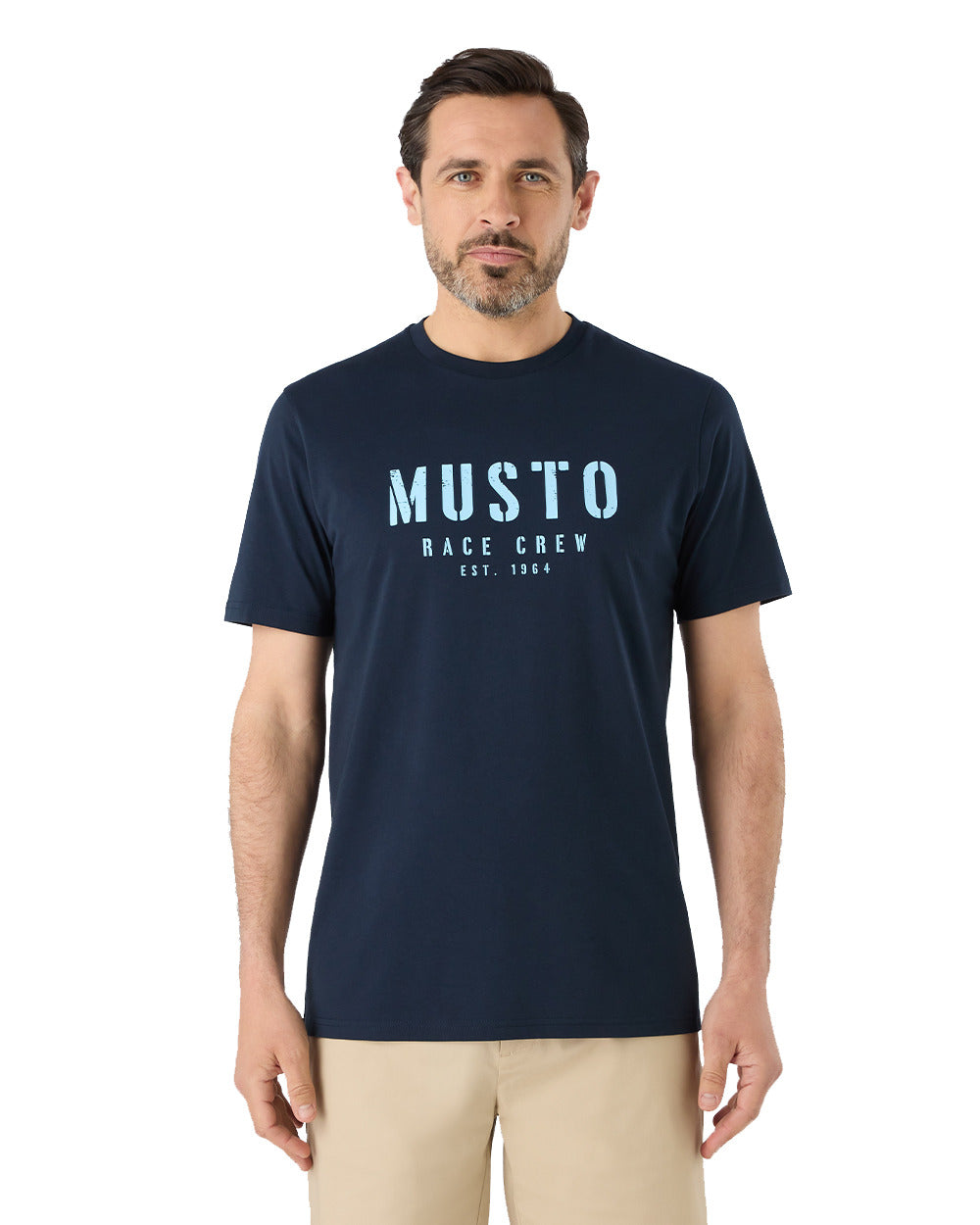 Navy Coloured Musto Mens Classic Short Sleeve T-Shirt On A White Background 