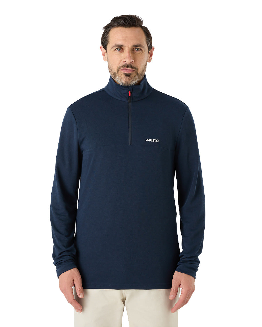 Navy Coloured Musto Mens Fast Dry Half Zip Top On A White Background 