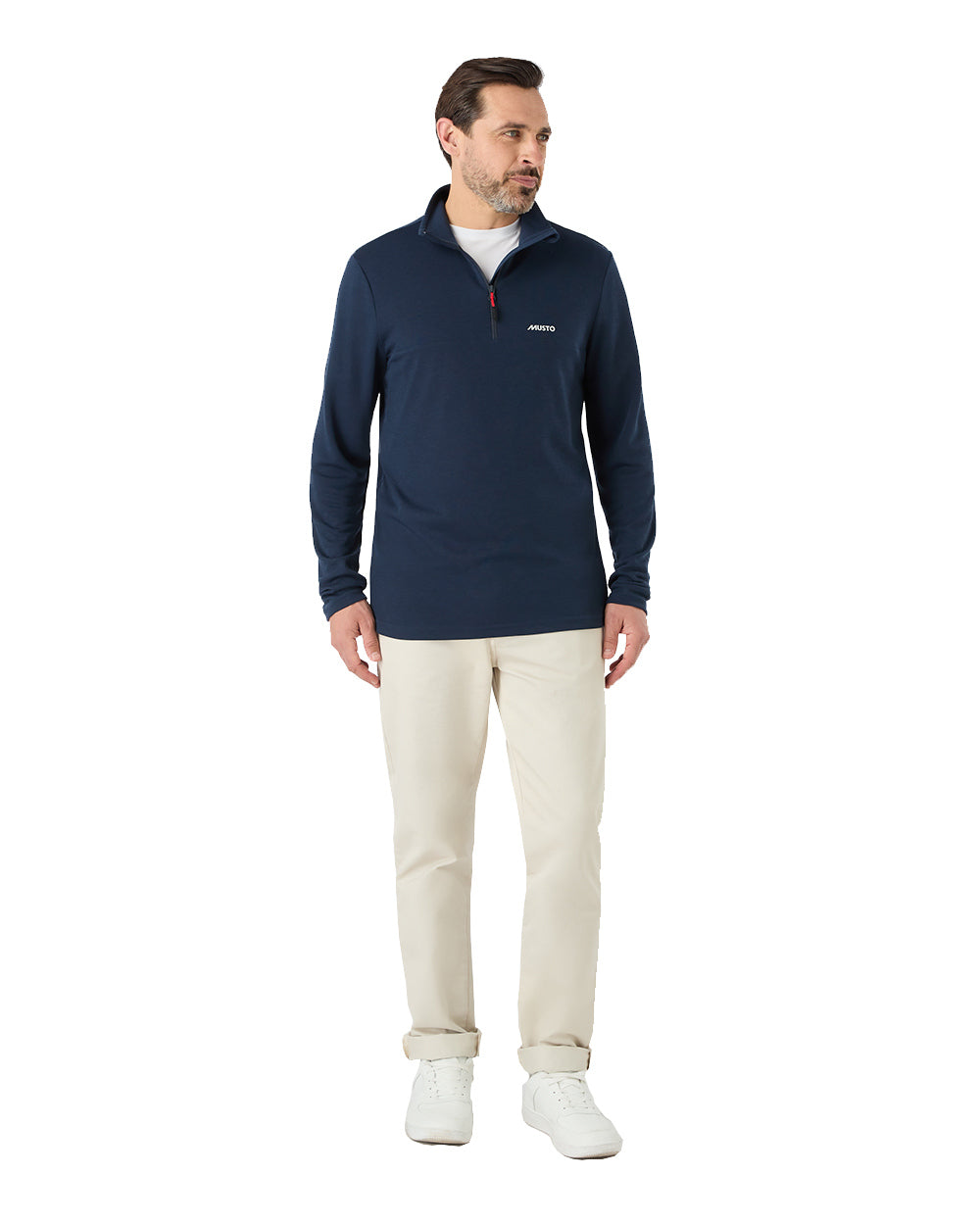 Navy Coloured Musto Mens Fast Dry Half Zip Top On A White Background 