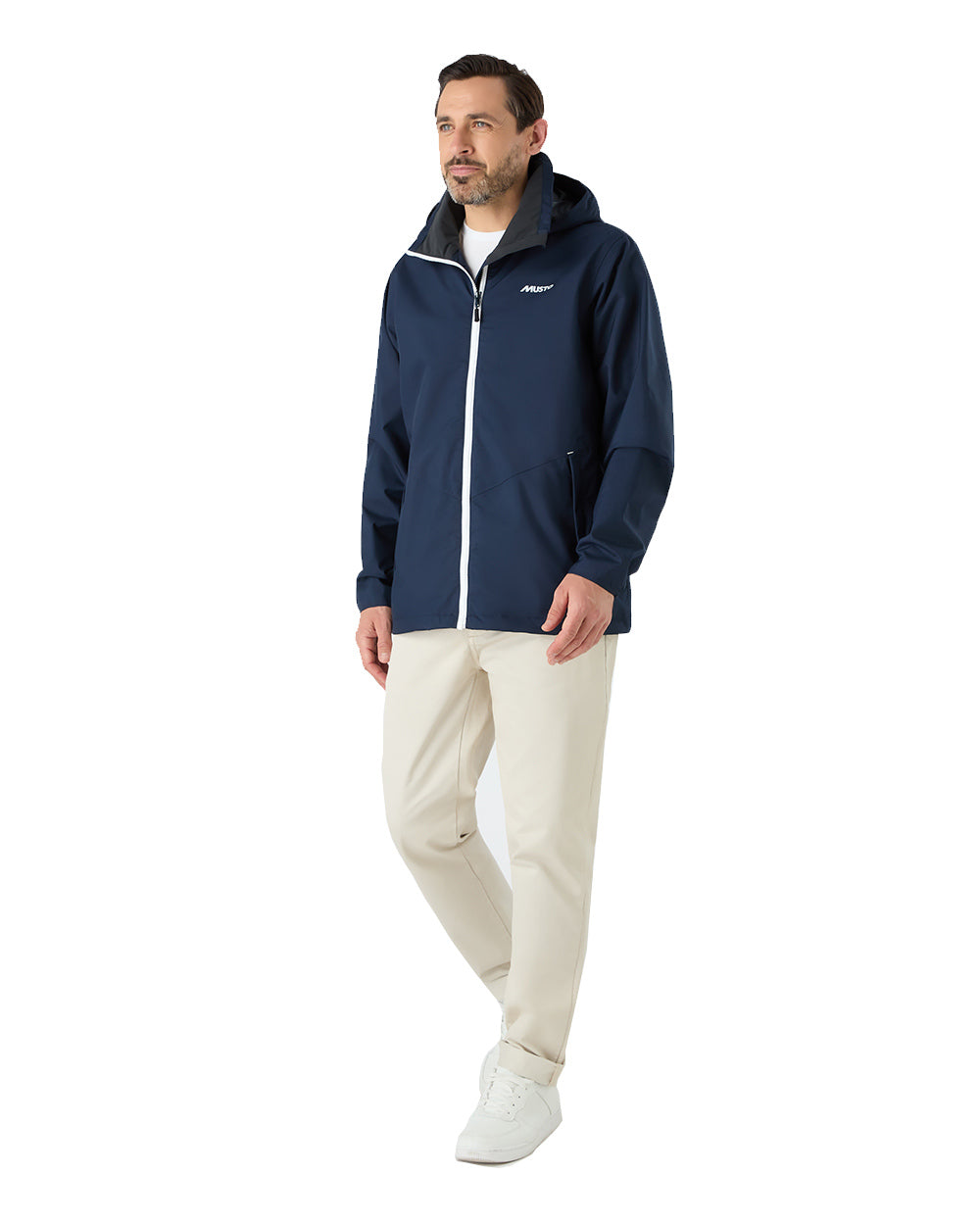 Navy Coloured Musto Mens Nautic Rain Jacket On A White Background 