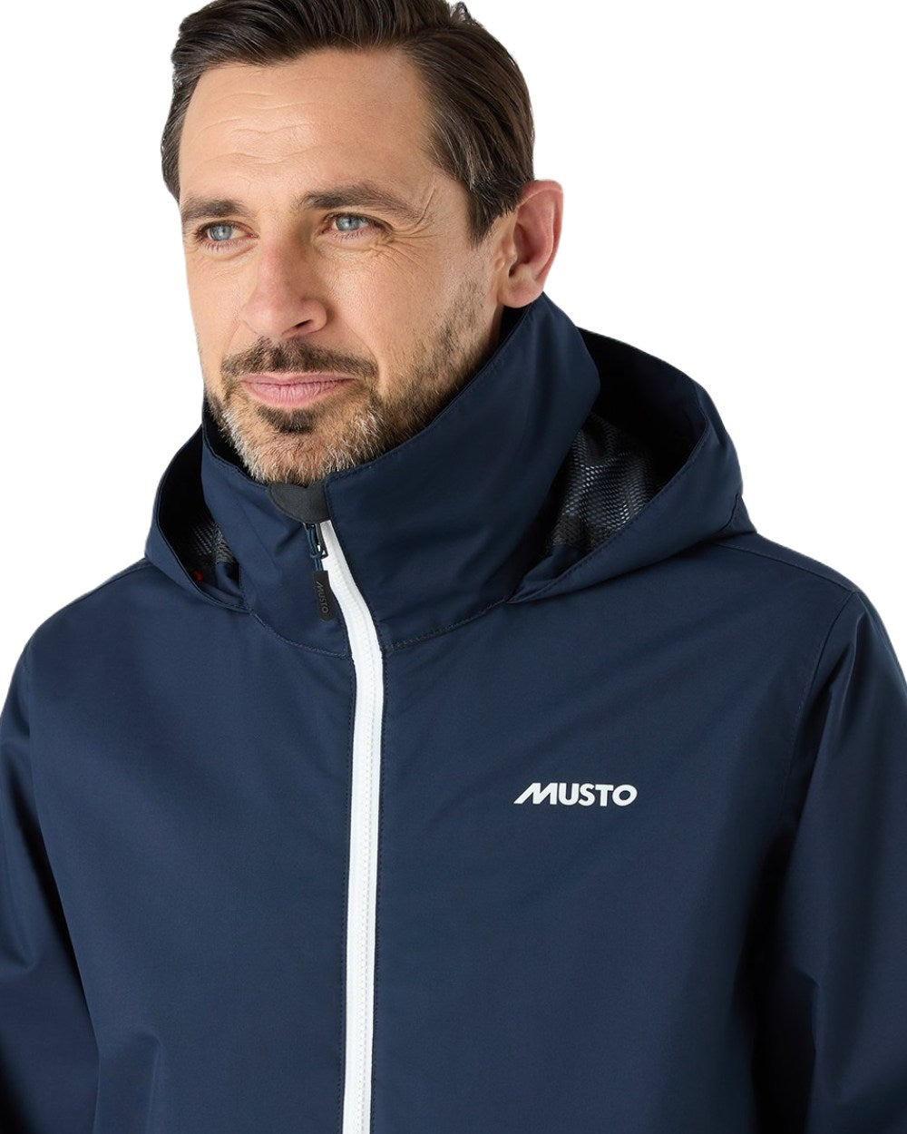 Navy Coloured Musto Mens Nautic Rain Jacket On A White Background 