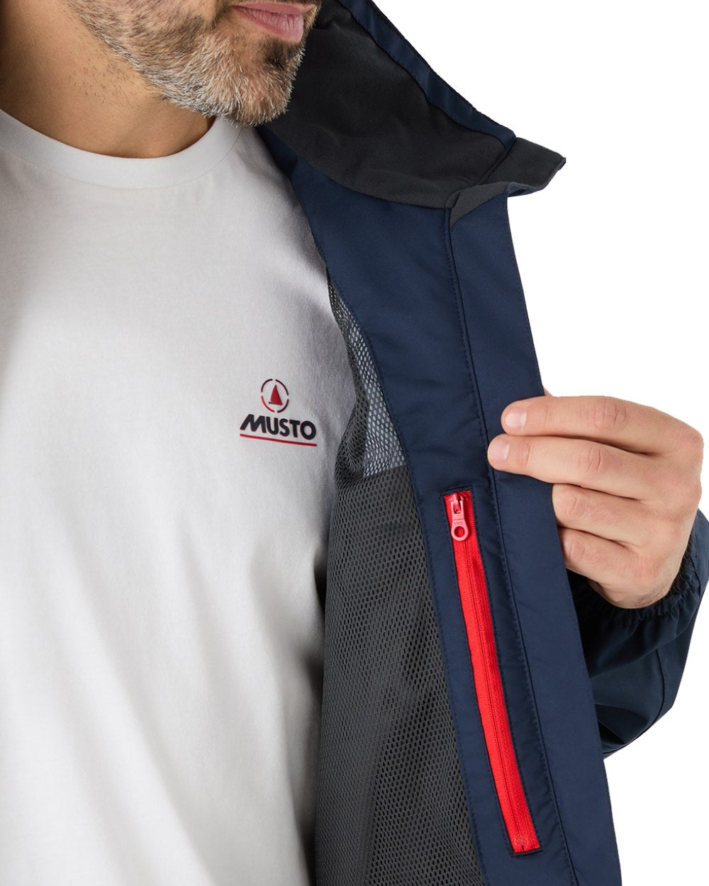 Navy Coloured Musto Mens Nautic Rain Jacket On A White Background 