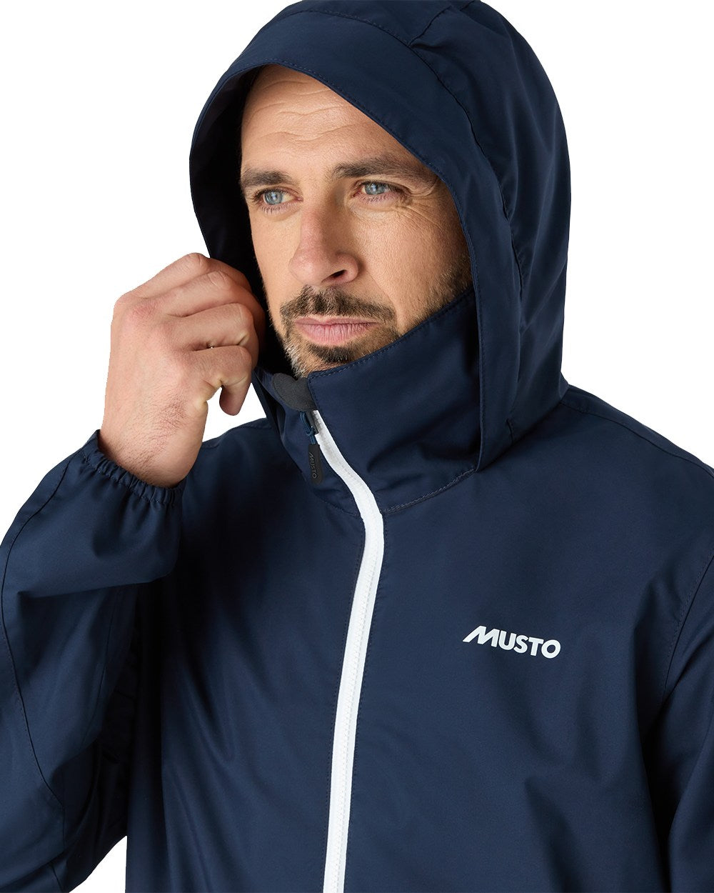 Navy Coloured Musto Mens Nautic Rain Jacket On A White Background 