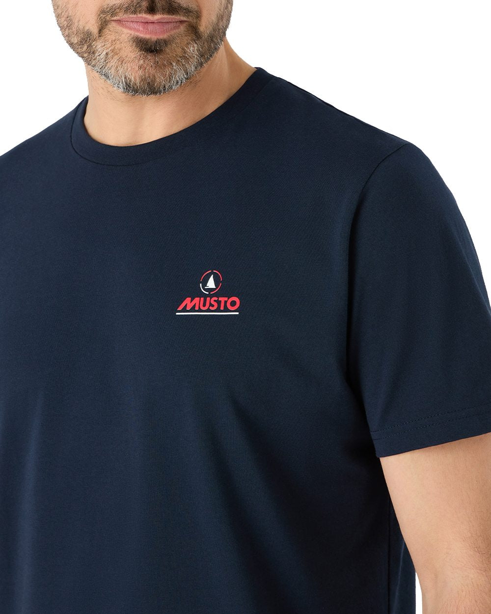 Navy Coloured Musto Mens Nautic Short Sleeve T-Shirt On A White Background 