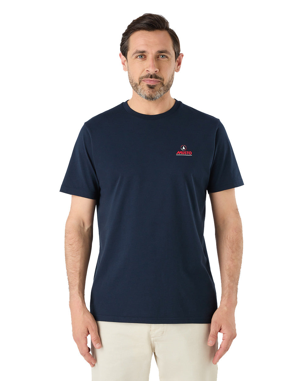 Navy Coloured Musto Mens Nautic Short Sleeve T-Shirt On A White Background 