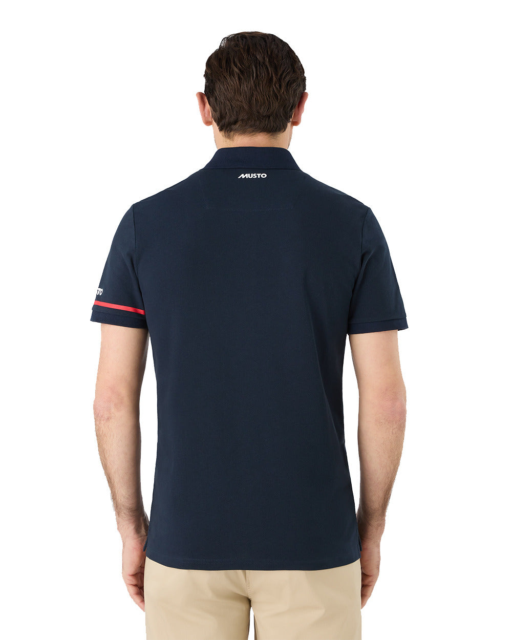 Navy Coloured Musto Mens Red Yacht Short Sleeve Polo Shirt On A White Background 