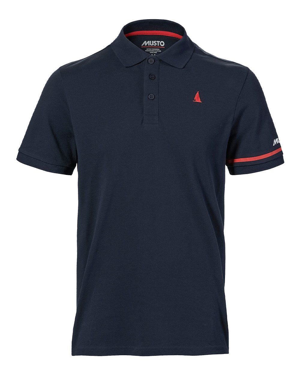 Navy Coloured Musto Mens Red Yacht Short Sleeve Polo Shirt On A White Background 