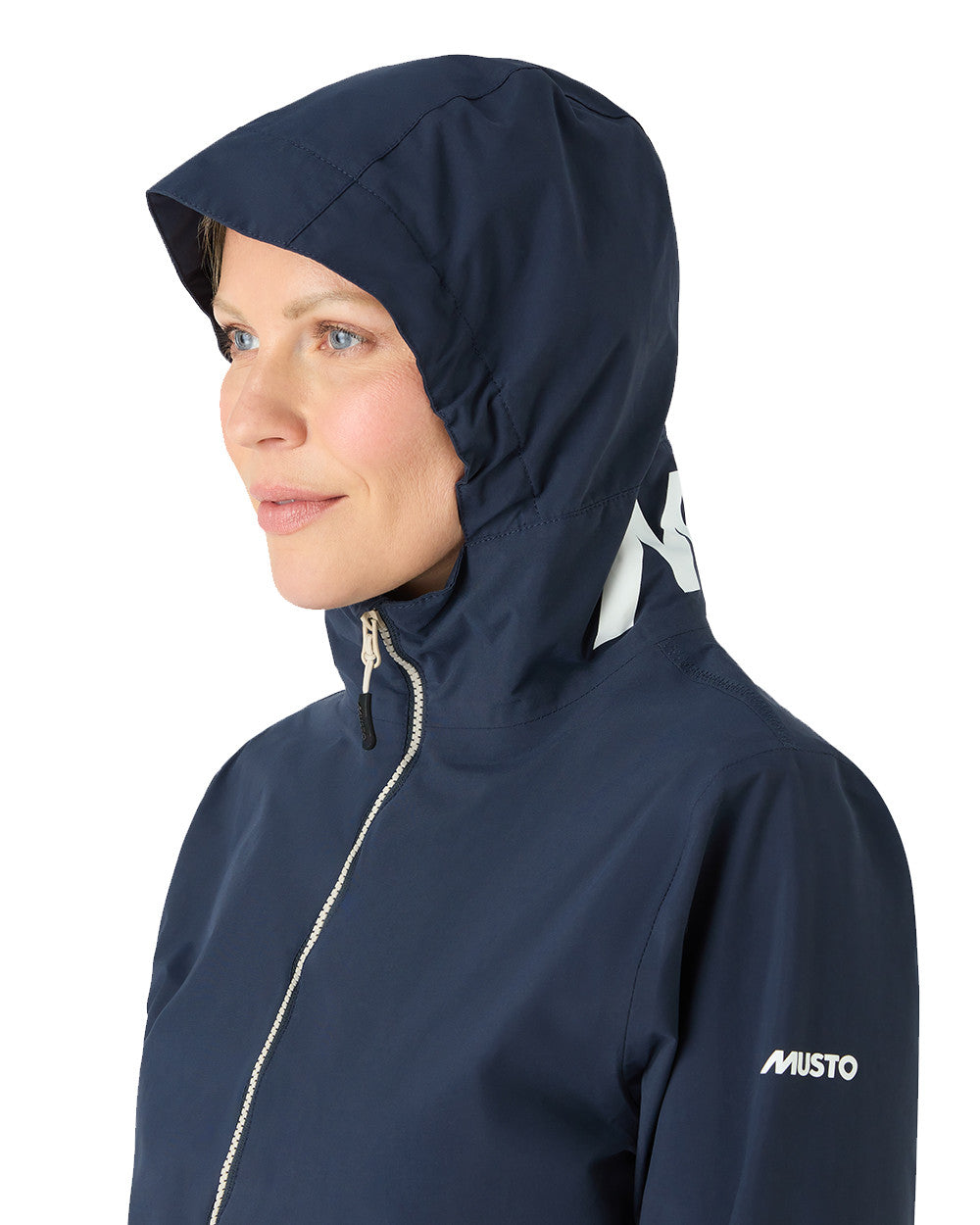 Navy Coloured Musto Womens Marina Rain Jacket On A White Background 