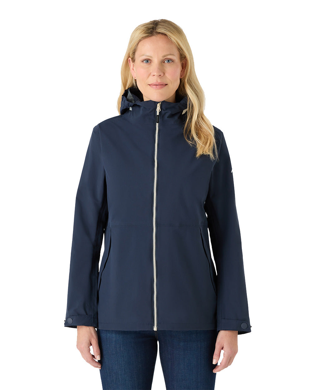 Navy Coloured Musto Womens Marina Rain Jacket On A White Background 