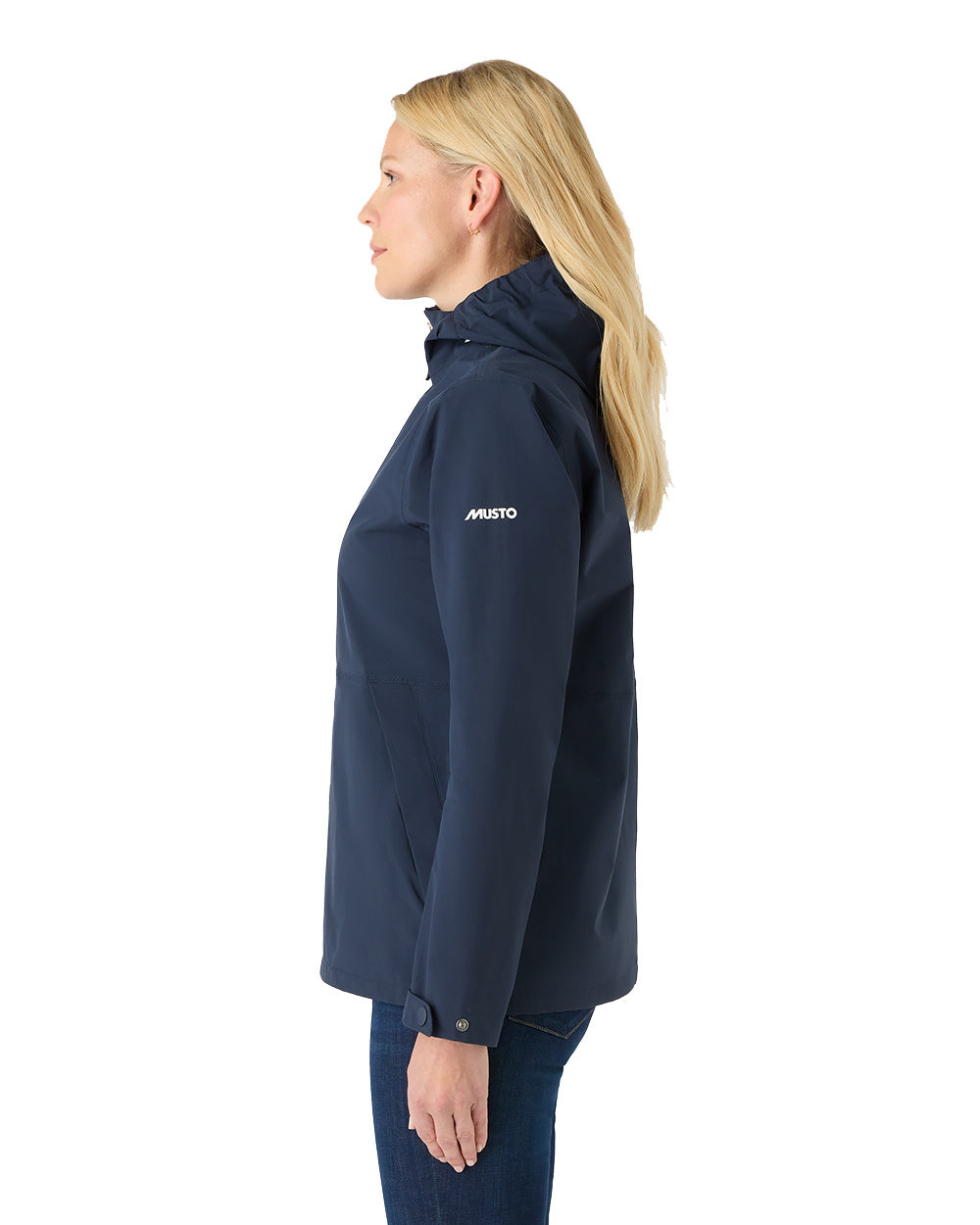 Navy Coloured Musto Womens Marina Rain Jacket On A White Background 