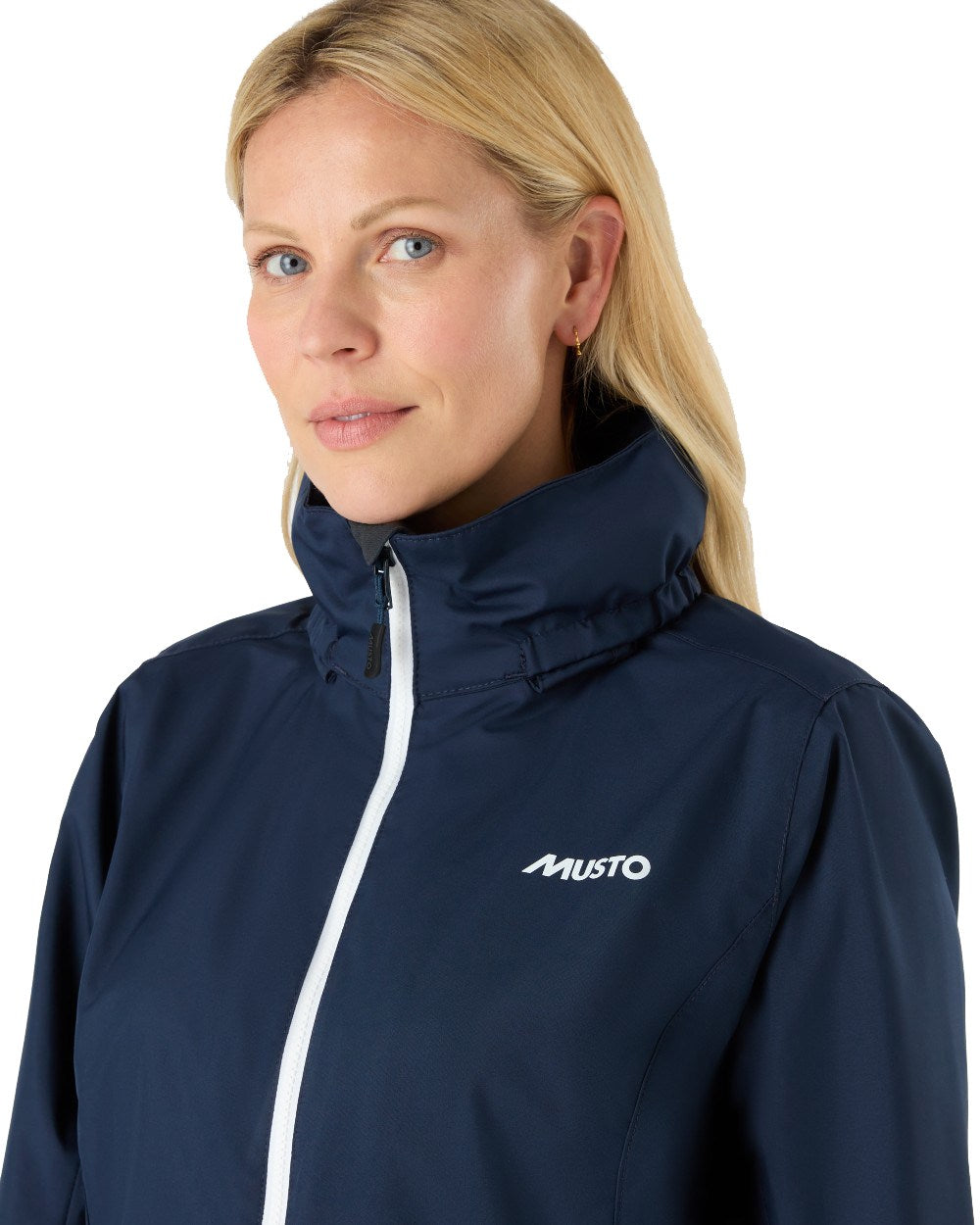 Navy Coloured Musto Womens Nautic Rain Jacket On A White Background 