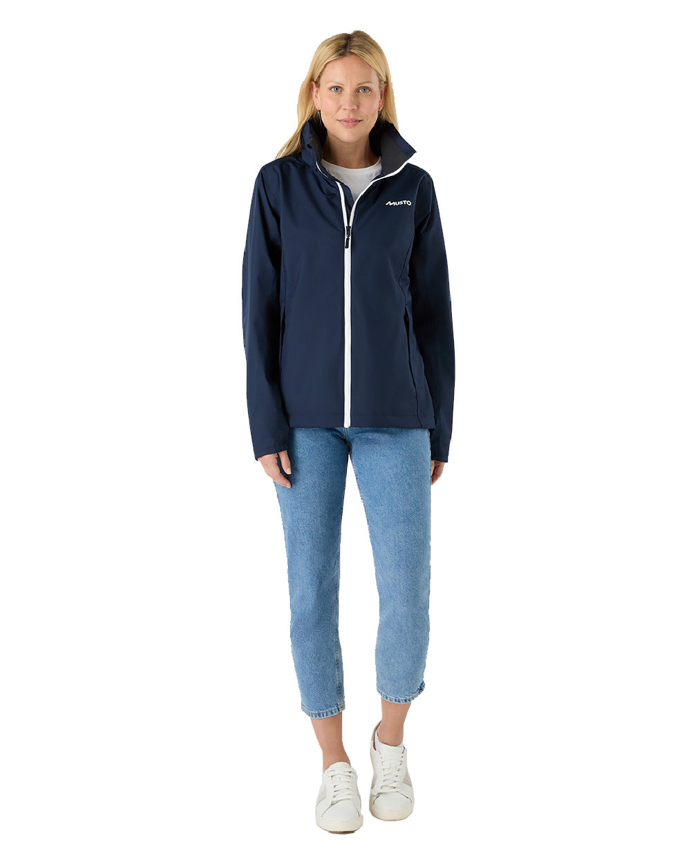 Navy Coloured Musto Womens Nautic Rain Jacket On A White Background 