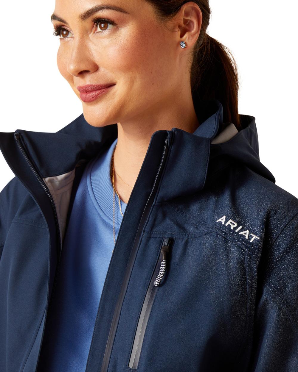 Navy Eclipse Coloured Ariat Womens Coastal Long Waterproof Parka On A White Background 