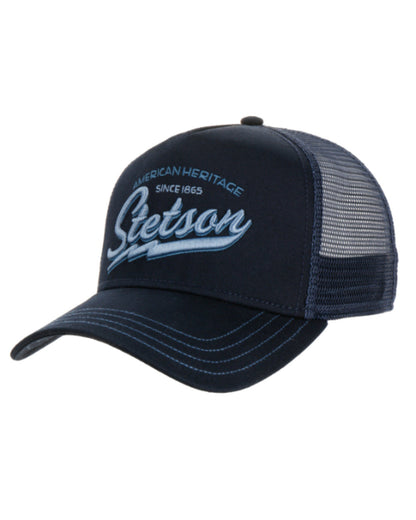 Navy coloured Stetson American Heritage Classic Trucker Cap on White background 