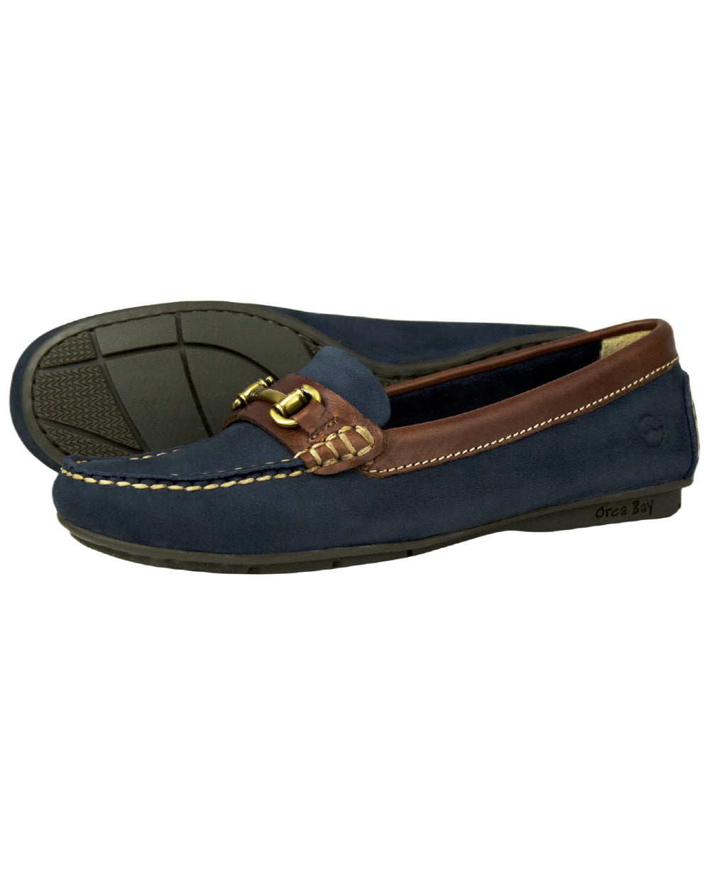 Navy/Oak Coloured Orca Bay Verona Womens Loafers On A White Background 