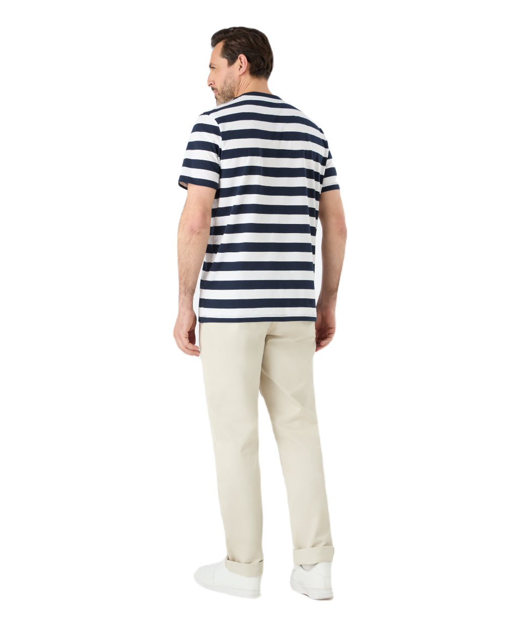 Navy/White Coloured Musto Mens Classic Striped Short Sleeve T-Shirt On A White Background 