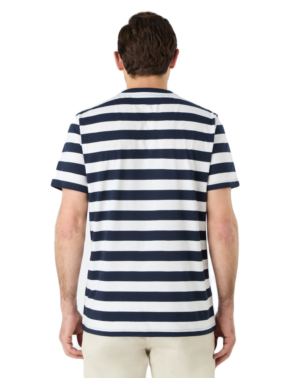 Navy/White Coloured Musto Mens Classic Striped Short Sleeve T-Shirt On A White Background 