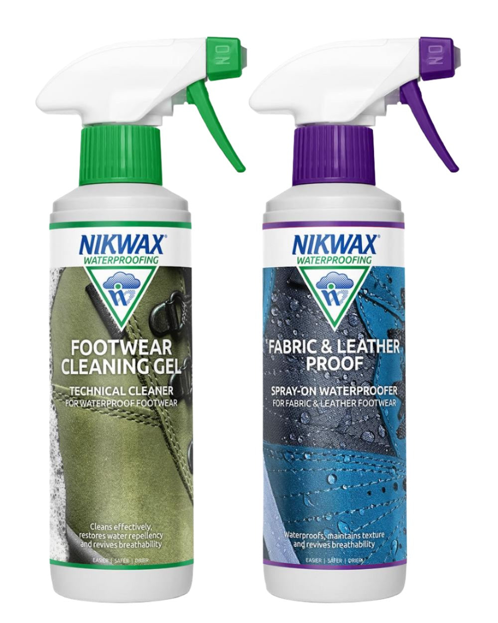 Nikwax Footwear Cleaning Gel/Fabric And Leather Proof Spray 300ml X Twin Pack on white background