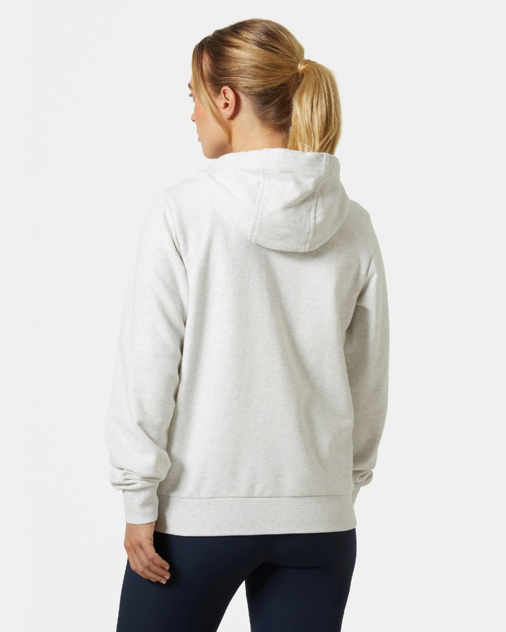 Nimbus Cloud Melange Coloured Helly Hansen Womens HH Logo Full Zip Hoodie on a grey background 