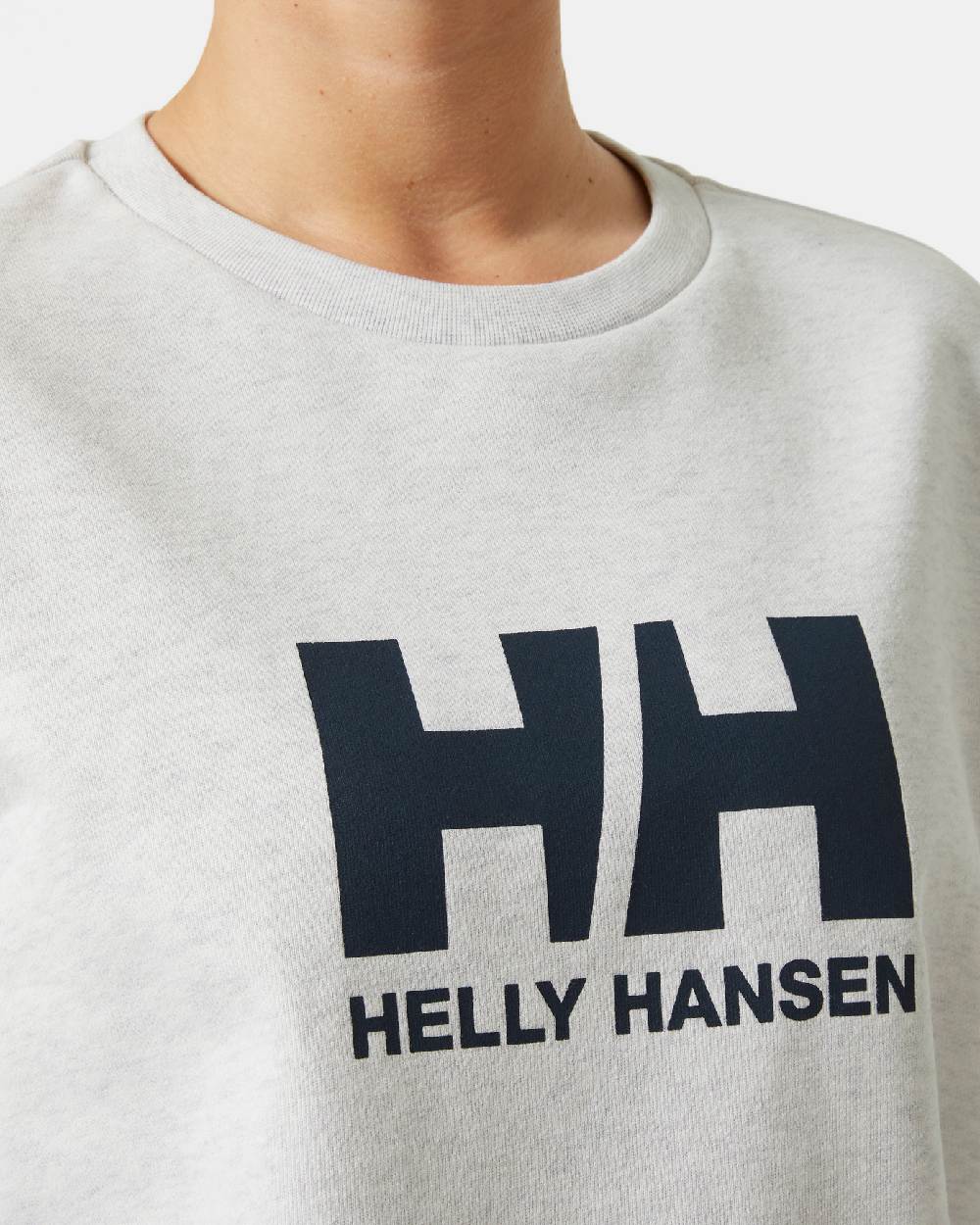 Nimbus Cloud Melange coloured Helly Hansen Womens Logo Crew Sheatshirt 2.0 on a white background 