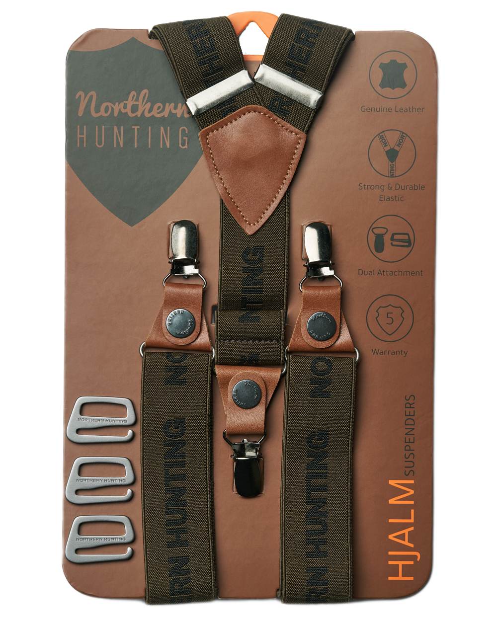 Green coloured Northern Hunting Hjalm Suspenders on white background 