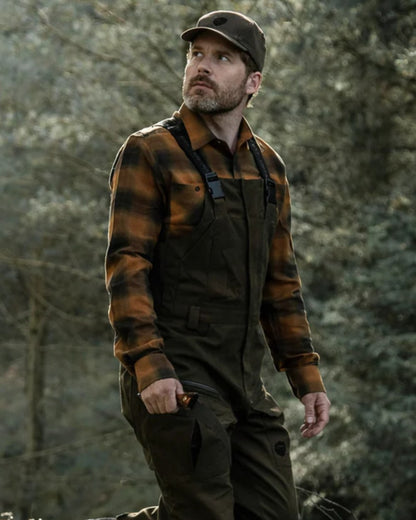 Buckthorn coloured Northern Hunting Mens Alvin Cotton Shirt on forest background 